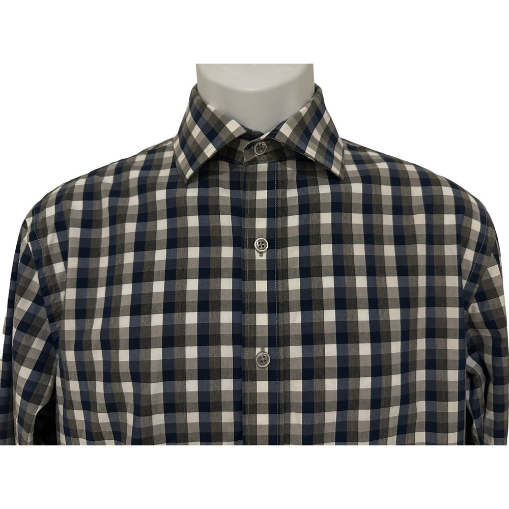 Todd‎ Snyder Mens Shirt Button Long Sleeve Black Gray White Check 15-32/33 Small